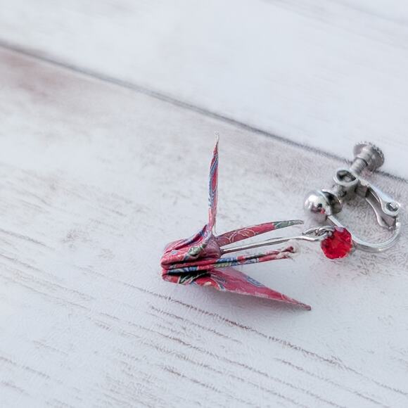 Vintage Clip On Earrings Origami Crane Dangle Earrings - Picture 8 of 15